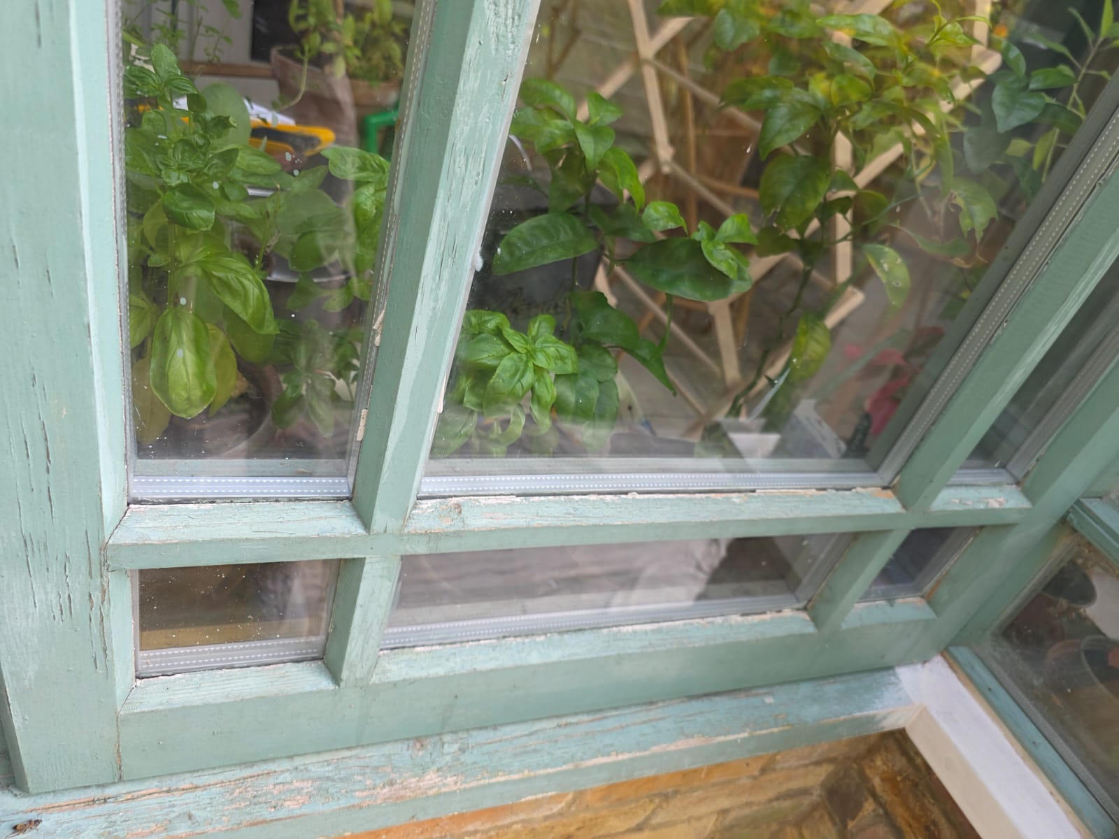 Glazing bars before, with peeling paint