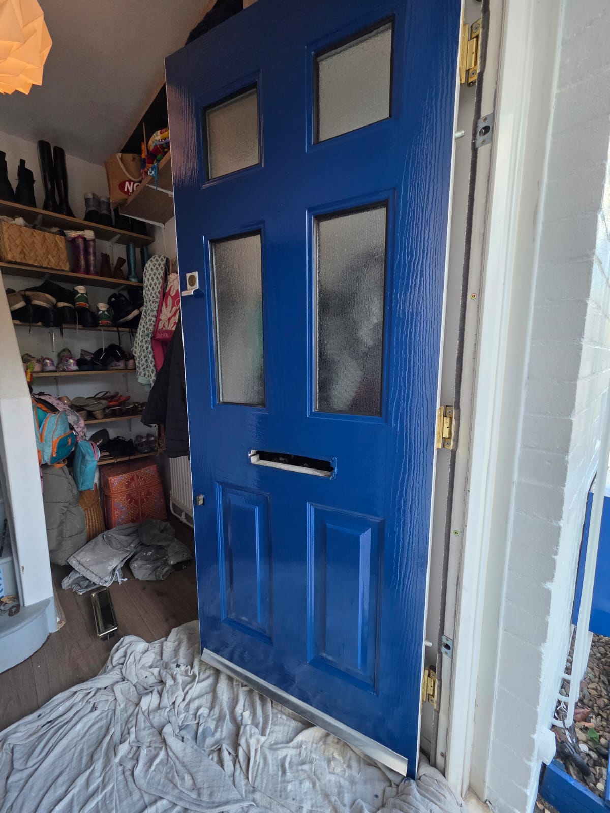 Blue front door after repainting