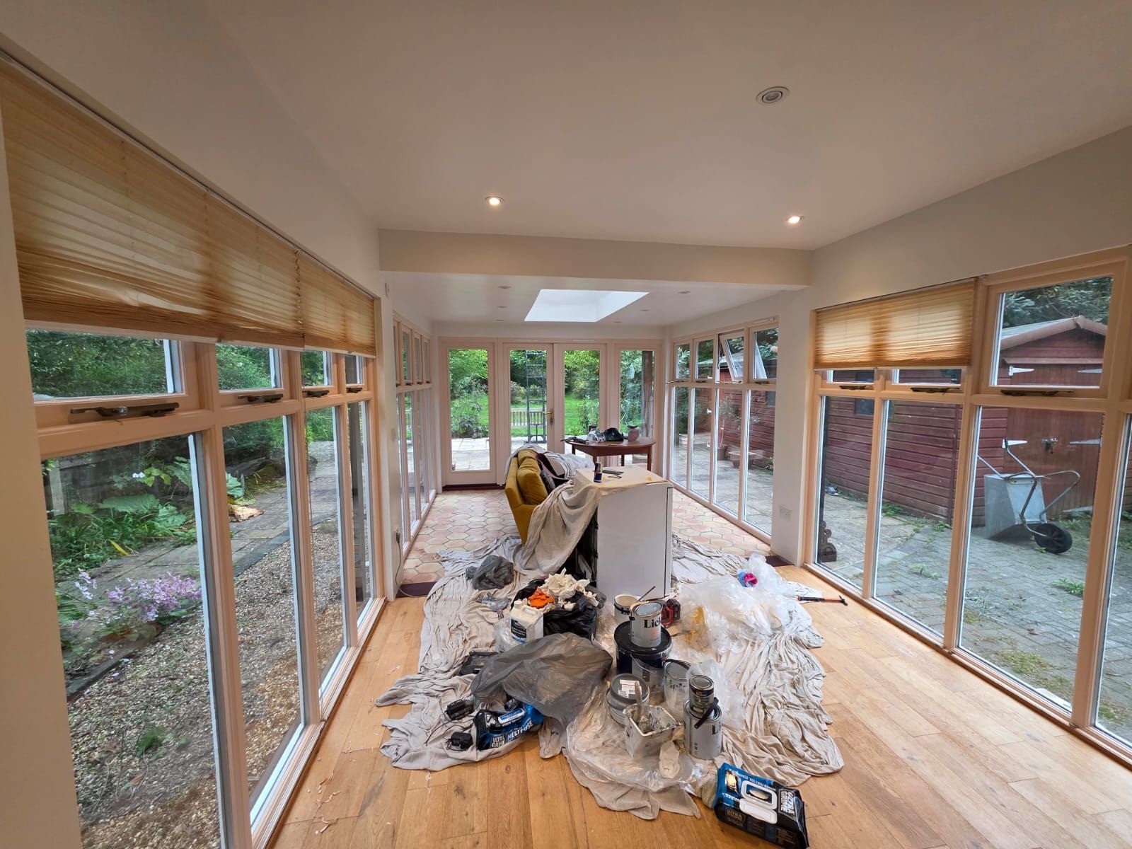 Garden room windows along the length of the room